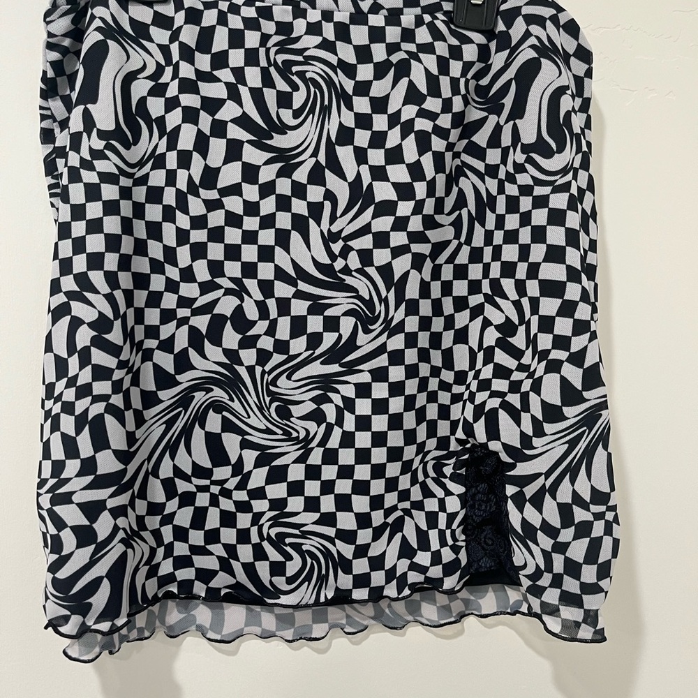 High Waisted Black and White Checkered Skirt